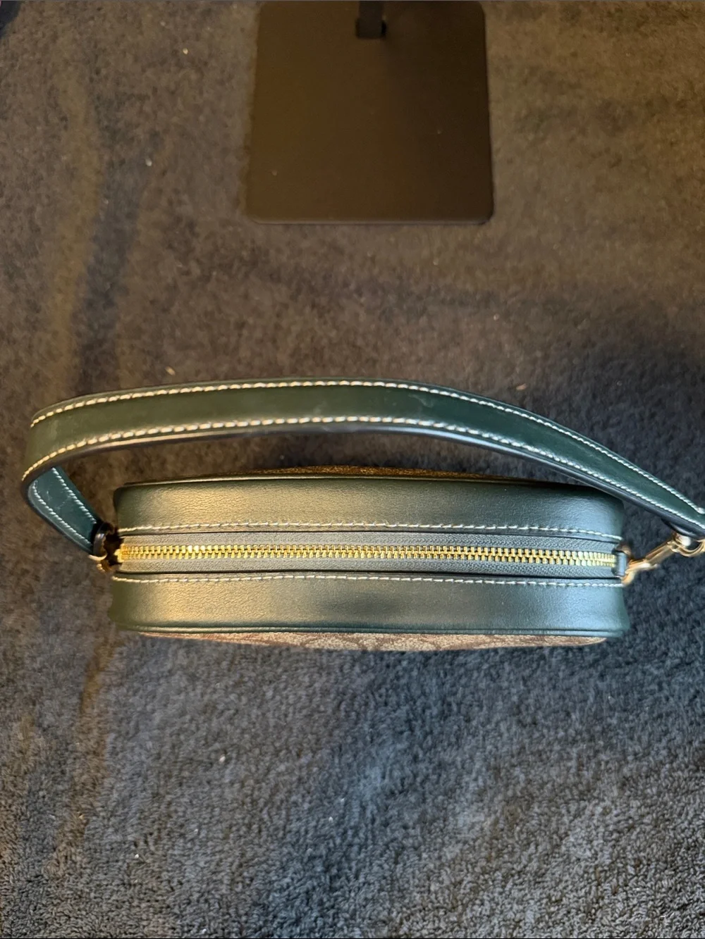 Coach Mini Shoulder Bag in Tan Signature Canvas with Black Trim
